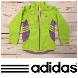 🦄 Adidas Girls Neon Green and Lavender Jacket, Windbreaker Jacket Size 6 Vibrant